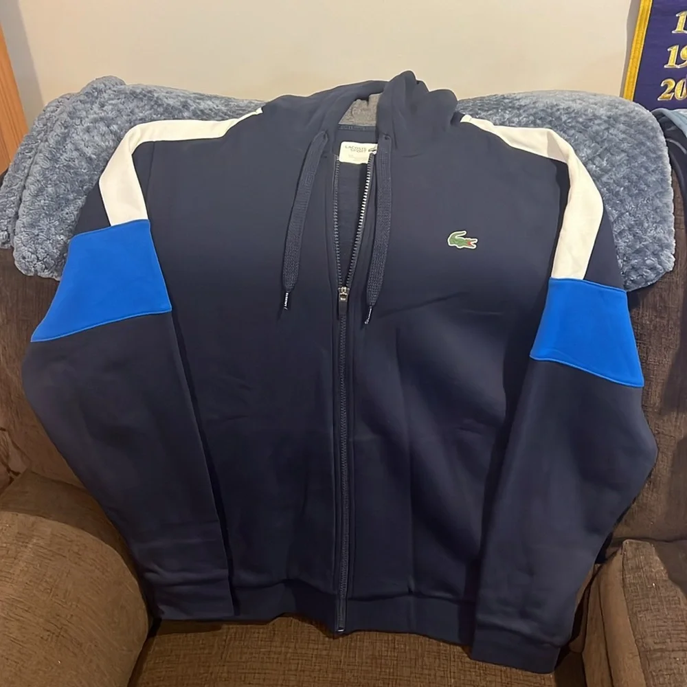 Lacoste Navy Blue Hoodie with White and Blue Accents - Picture 2 of 8